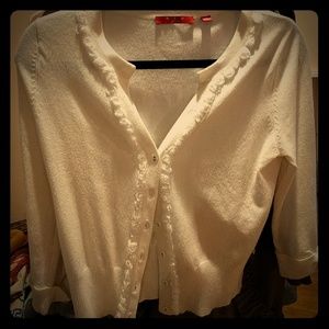 Red brand white rosette front cardigan